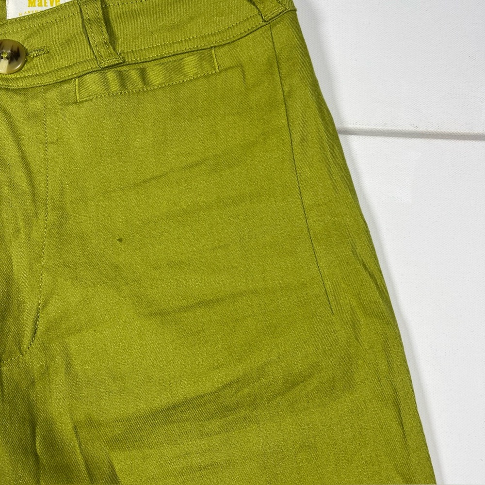 Maeve Pants The Colette Wide Leg Crop Linen Blend Yellow Green Casual Work Sz 27 - Picture 5 of 15